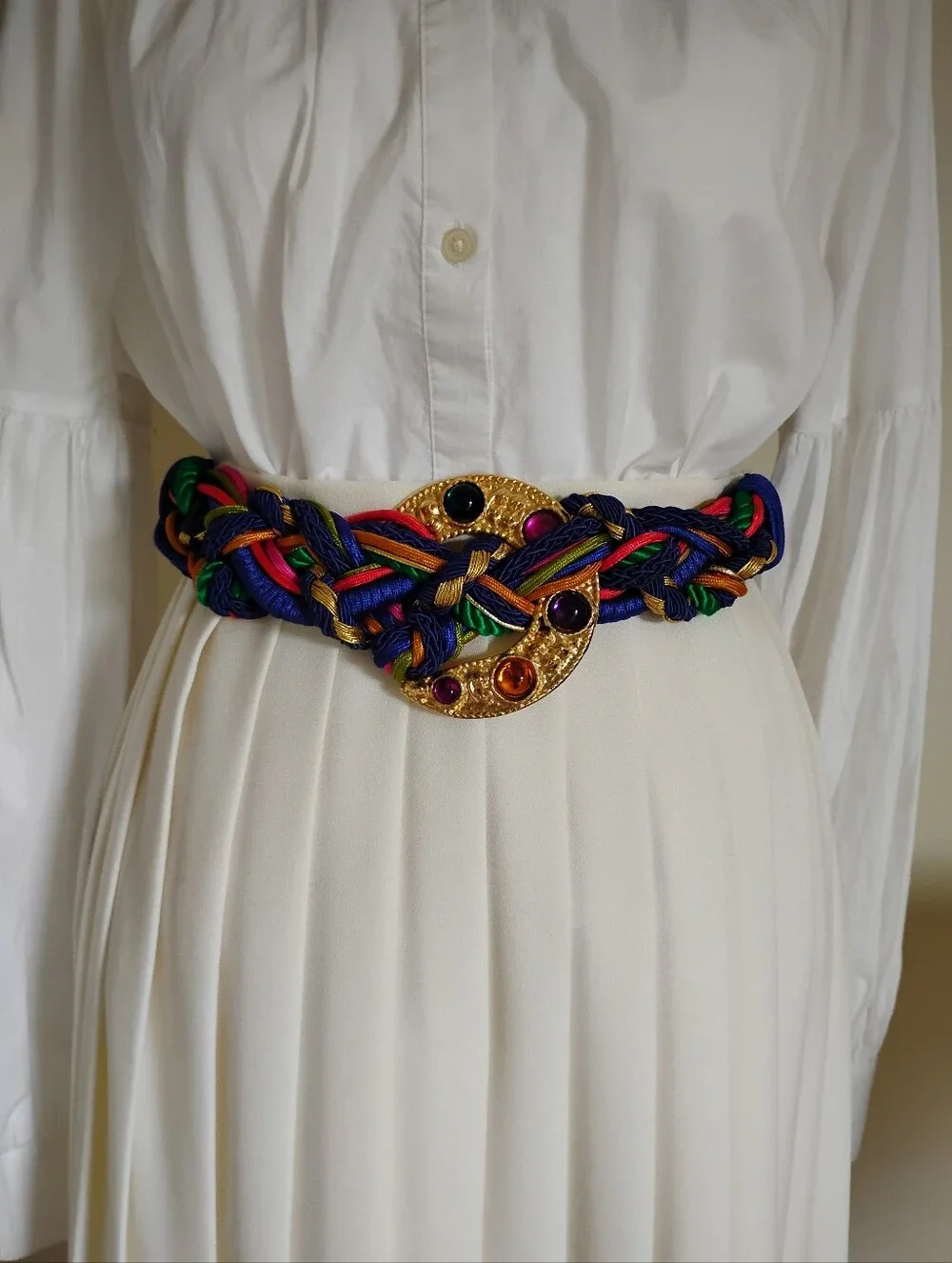 1980's Braided Mixed Media Belt Purple Gold Colorful Adjustable Sizes